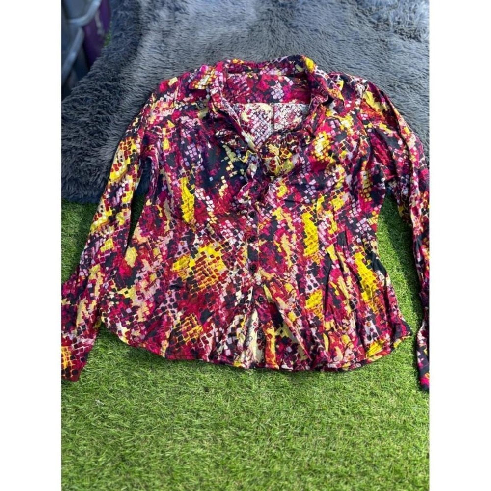 Colorful Top Button down‎ 7th Avenue Design Studio top Blouse L
